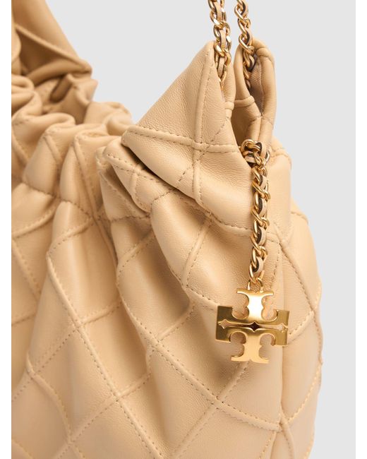 Tory Burch Natural Mini Fleming Hobo Leather Shoulder Bag
