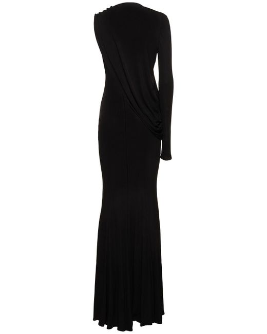 ANDREADAMO Black Draped Viscose Jersey Long Dress
