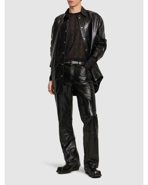 MARINE SERRE Black Embossed Leather Wide Pants for men