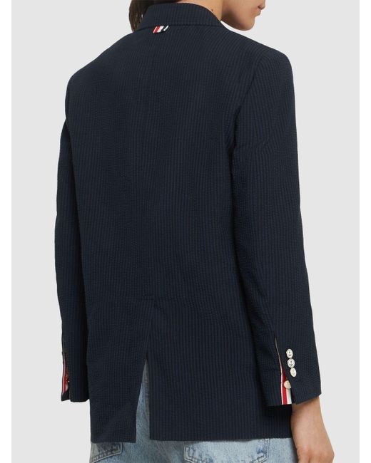 Thom Browne Blue Wool Seersucker Jacket W/ Pockets