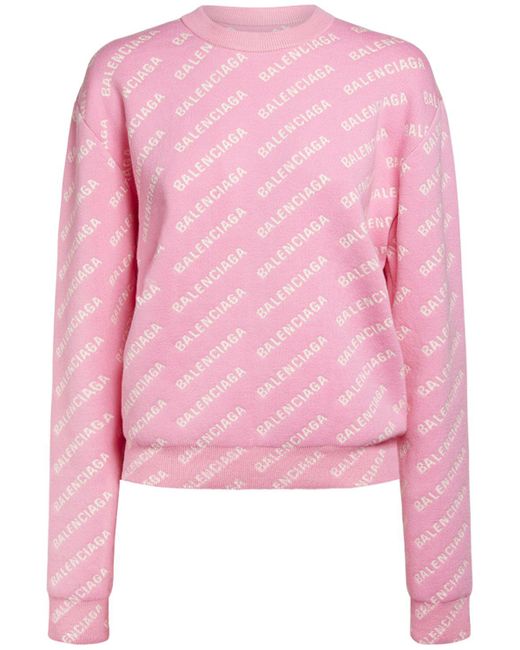 Balenciaga Pink All Over Mini Logo Cotton Sweater
