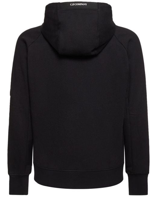 C P Company Black Diagonal Raised Fleece Zipped Hoodie for men