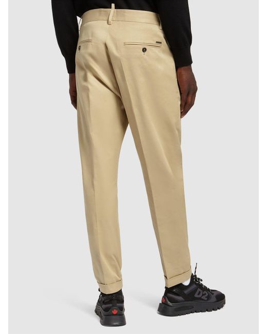 DSquared² Natural Pleated Stretch Cotton Pants for men