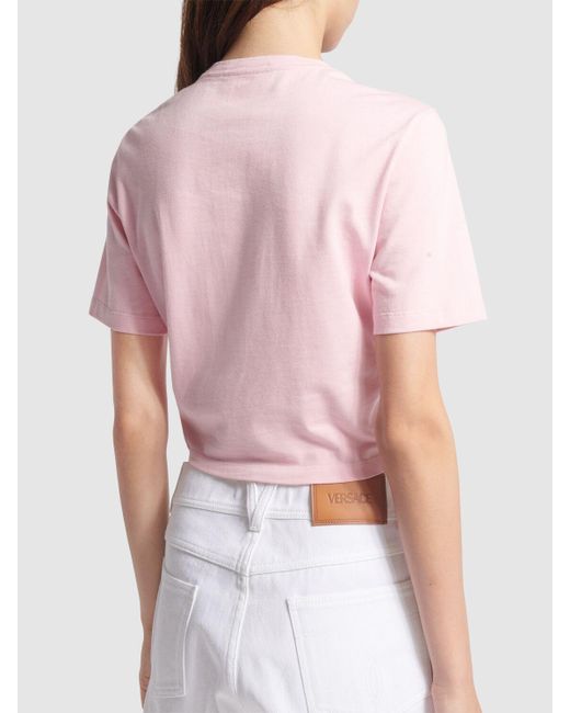 Versace Pink Crop-t-shirt Aus Jersey Mit Sicherheitsnadel
