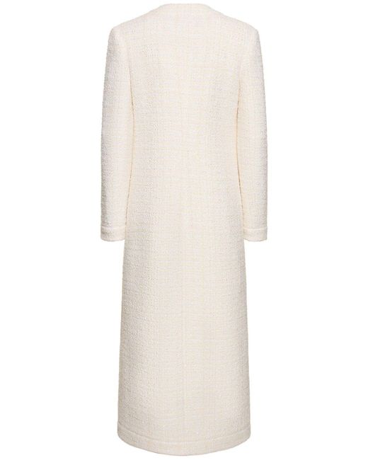 Robe longue en tweed de lurex à col en v Valentino en coloris White