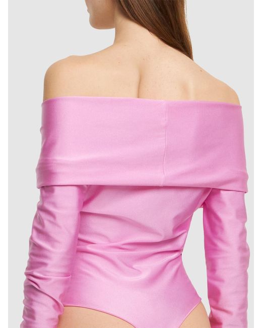ANDAMANE Pink Kendall Off The Shoulder Lycra Bodysuit