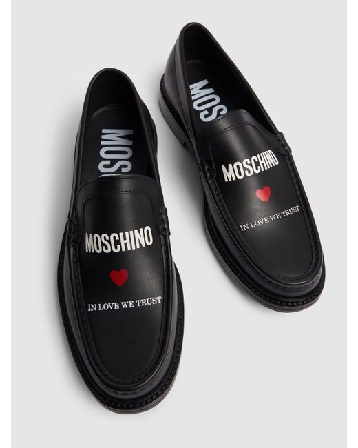 Moschino Black In Love We Trust Leather Loafers for men