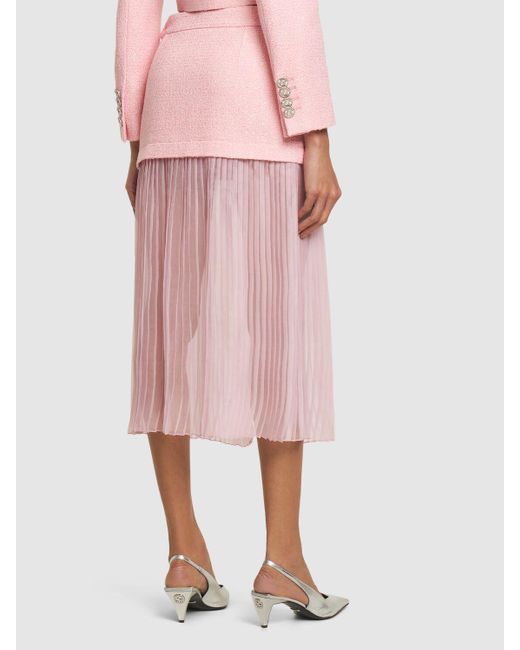 Jupe en tweed de soie effet superposé Gucci en coloris Pink