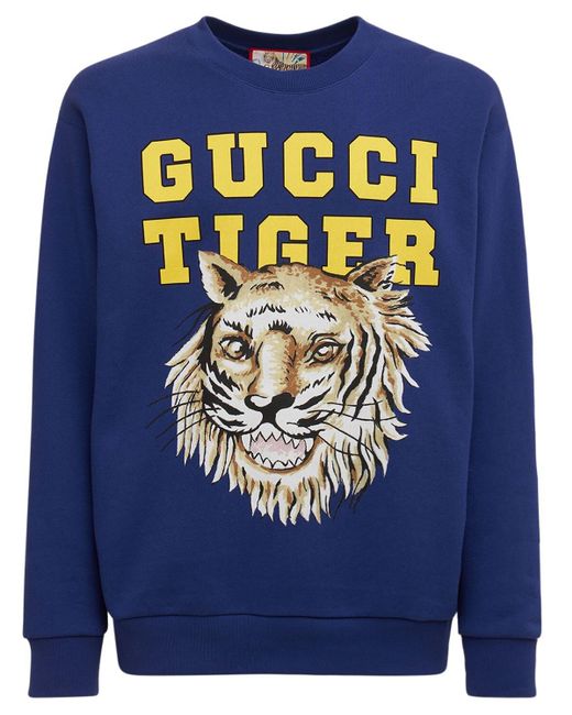 Sudadera De Fieltro De Algodón Con Estampado Gucci de Algodón de color Azul  para hombre - Lyst