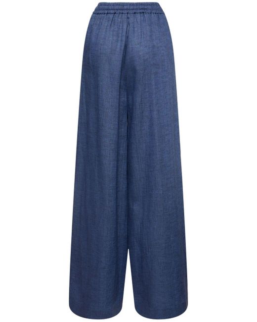 Pantalon ample en lin graisen solaire Loro Piana en coloris Blue
