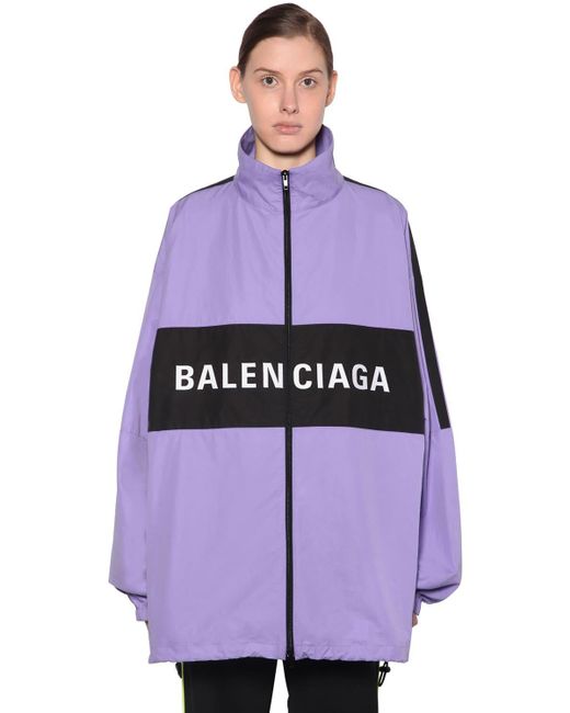 Balenciaga Purple Front Logo Print Tech Poplin Jacket