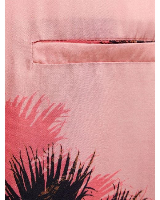 Laneus Pink Palm Print Viscose S/s Shirt for men
