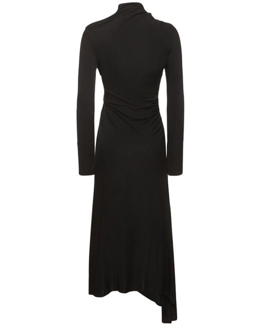 Victoria Beckham Black Asymmetric Draped High Neck Midi Dress