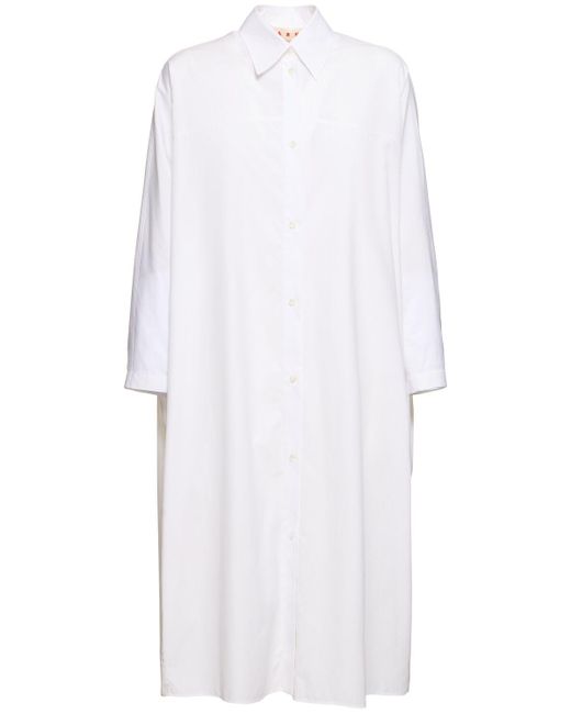 Vestido camisero midi de popelina de algodón Marni de color White