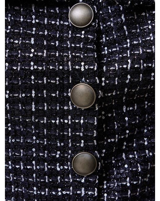 Alessandra Rich Black Sequined Tweed Crop Top W/Bow