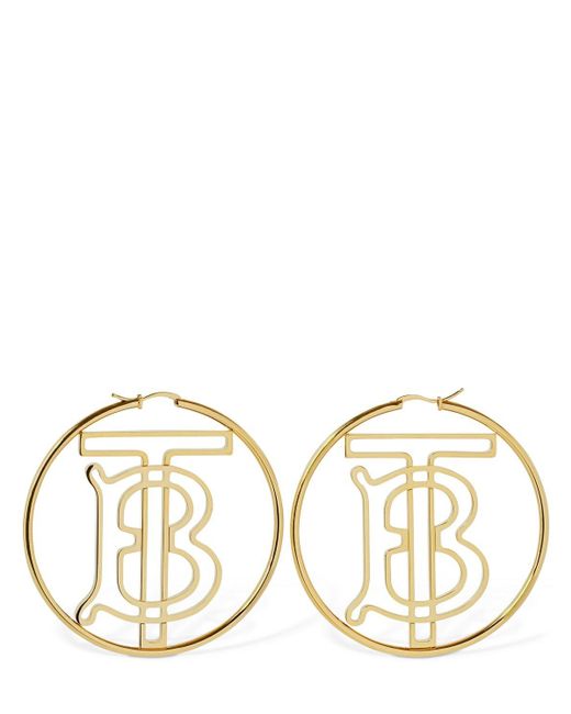 Burberry Tb Logo Hoop Earrings in Natural | Lyst