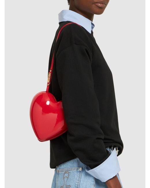 Moschino Red Heartbeat Patent Shoulder Bag