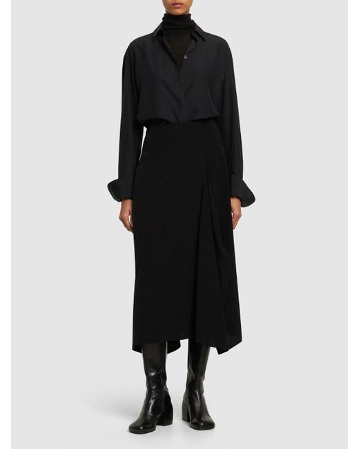 Falda midi de crepe de chine Yohji Yamamoto de color Black
