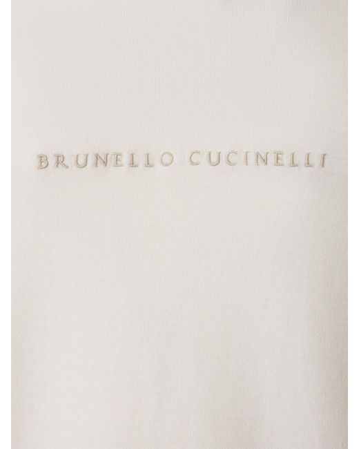 Felpa in cotone con ricamo logo di Brunello Cucinelli in White da Uomo