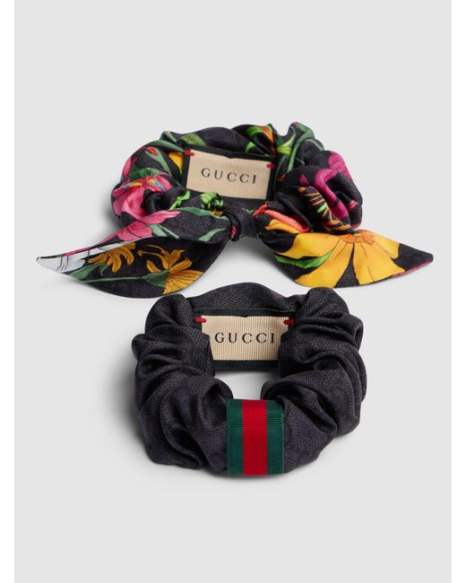 Gucci Black Set Of 2 Silk gg Scrunchies