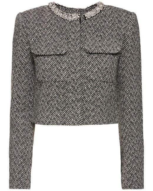 Self-Portrait Gray Embellished Herringbone Jacket