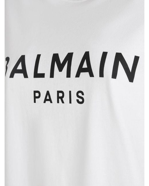 Camiseta de algodón con logo estampado Balmain de color Gray