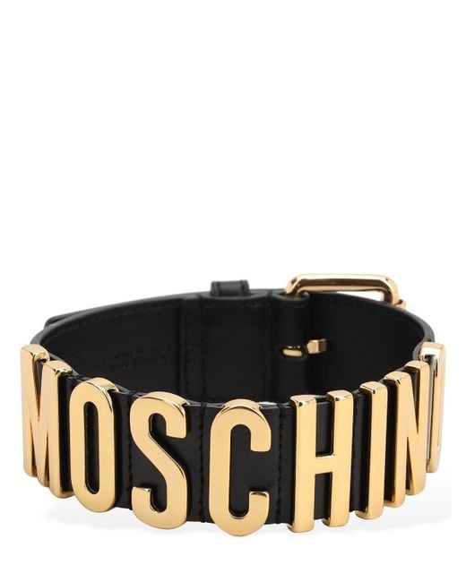 Moschino Black Halsband Aus Leder Mit Logo