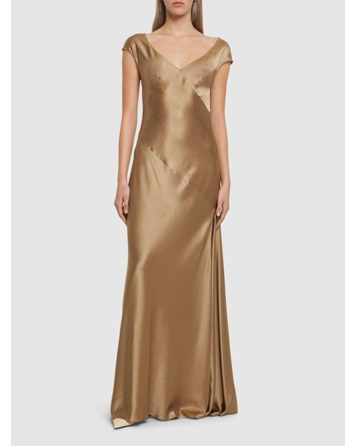 Alberta Ferretti Natural Satin Long Dress