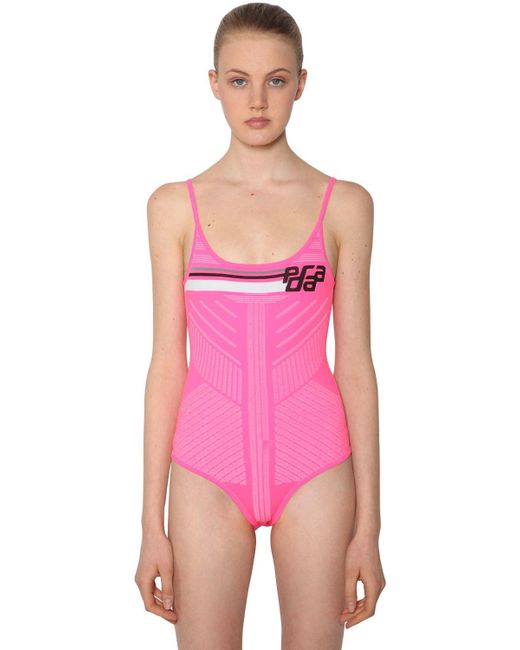 Prada Pink Logo Intarsia Stretch Bodysuit