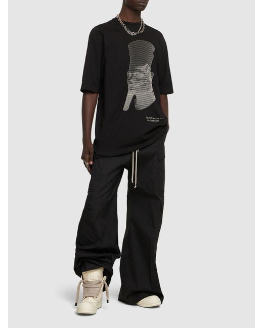 Rick Owens Black Ron Jumbo Embroidered Cotton T-shirt for men