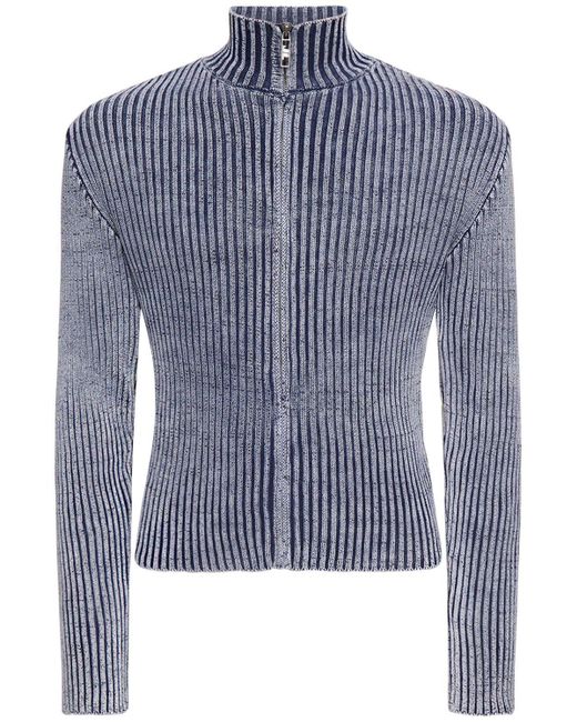 Jaded London Blue Acid Rib Knit Zip-up Sweater for men