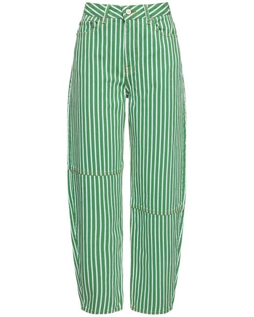 Ganni Green Striped Balloon Cotton Denim Jeans
