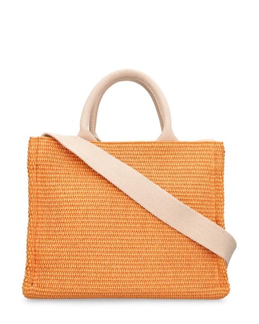 Marni Orange Small Raffia Effect Tote Bag