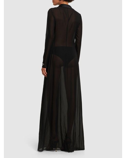 Robe chemise longue en soie transparente Dolce & Gabbana en coloris Black