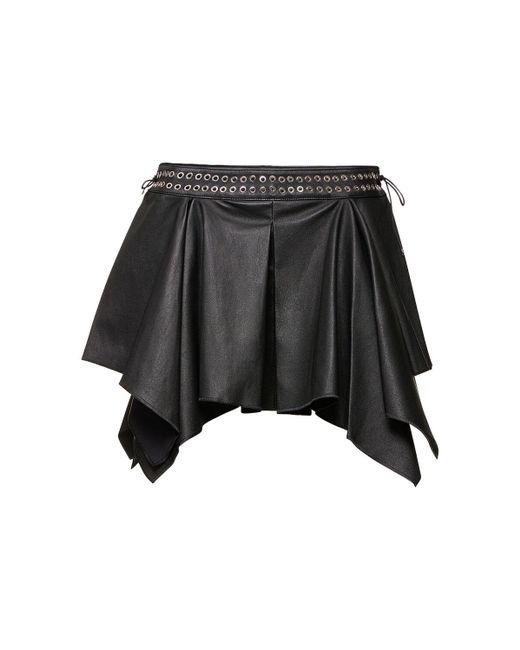 Ludovic de Saint Sernin Black Asymmetric Ruffled Leather Mini Skirt
