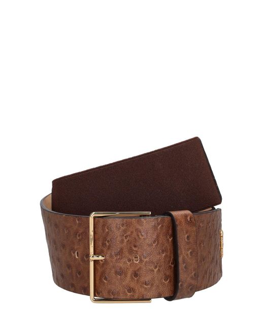 Max Mara Brown 6cm Ostrich Embossed Leather Belt
