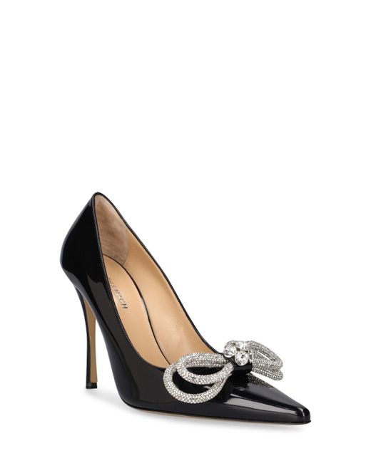 Mach & Mach Black 110Mm Double Bow Patent Leather Heels