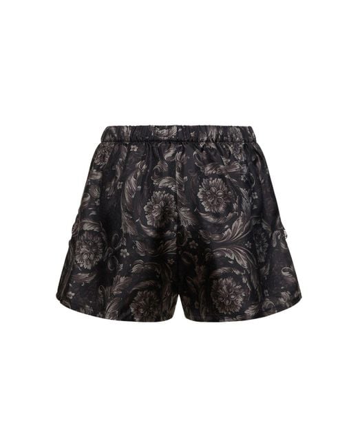 Versace Black Barocco Print Silk Twill Pajama Shorts
