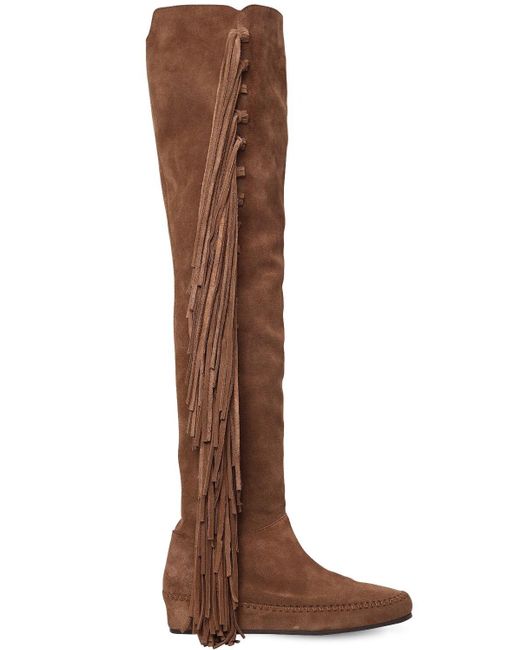 Etro Brown 30mm Fringed Suede Over The Knee Boots