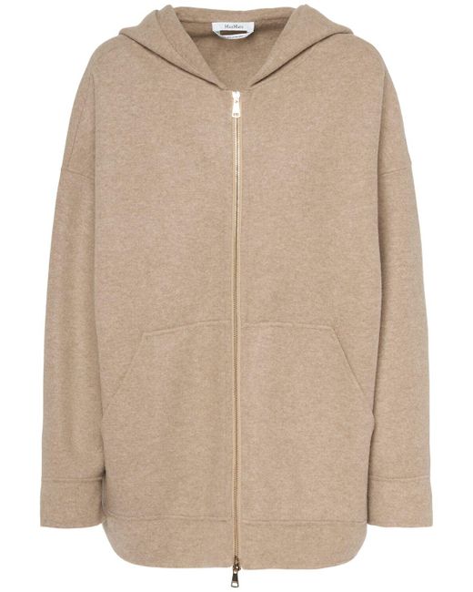 Max Mara Saio Wool Blend Jersey Zip Hoodie in Natural Lyst