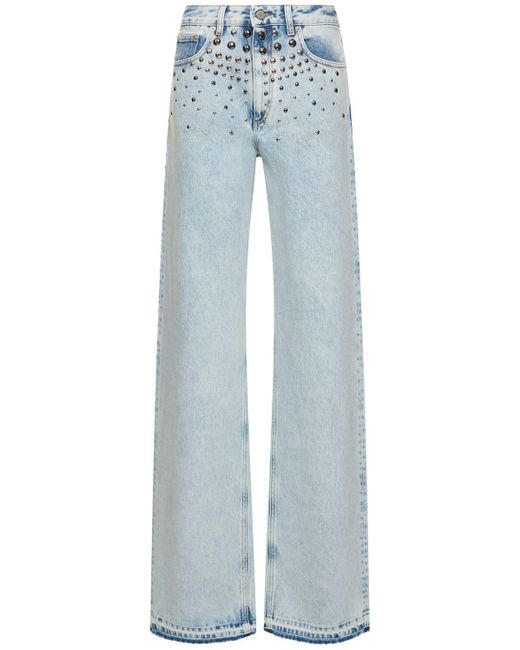 Jeans larghi in denim / borchie di Alessandra Rich in Blue
