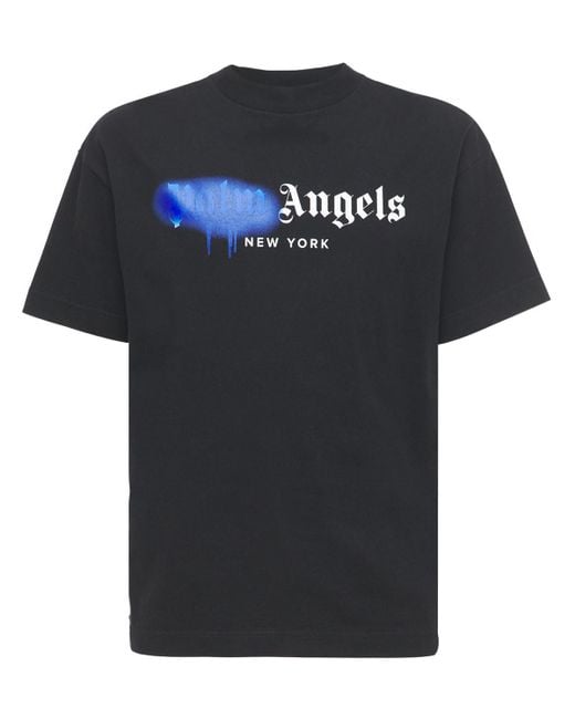 T-shirt "new York" In Jersey Di Cotone di Palm Angels in Black da Uomo