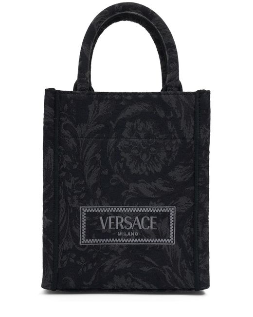 Borsa shopping mini barocco jacquard di Versace in Black