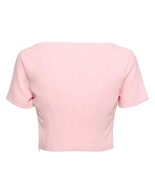 Staud Pink Anya Short Sleeve Crop Top