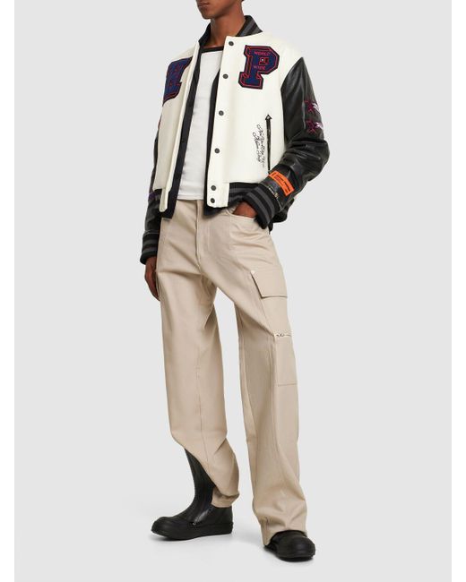 Heron Preston | Men Logo Print Wool & Leather Varsity Jacket Multicolor M