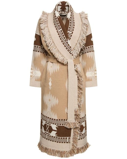 Manteau long en maille de laine jacquard icon Alanui en coloris Natural