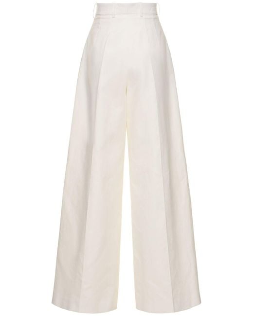 Pantaloni larghi vita alta in misto lino di Nina Ricci in White