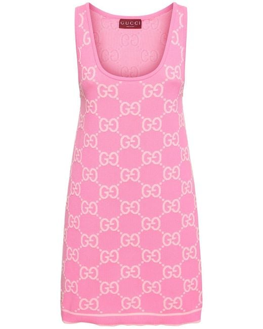 Vestido de algodón con jacquard Gucci de color Pink