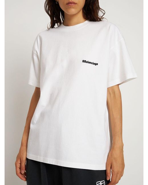 Camiseta Medium Fit De Algodón Bordada de Balenciaga de color Blanco | Lyst