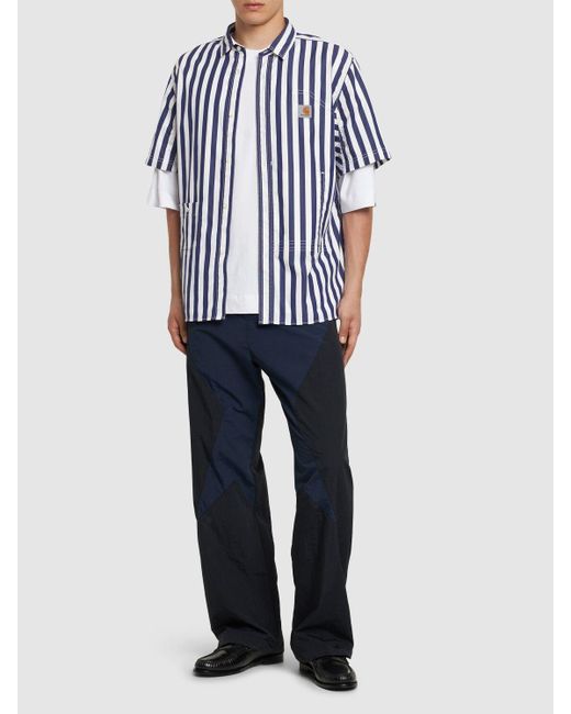 Camisa de algodón a rayas Junya Watanabe de hombre de color Blue